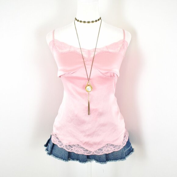 VTG 00s Y2K Apt. 9 Baby Pink Silk Floral Lace Trim Babydoll Cami Slip Top Sz XL - Picture 1 of 9